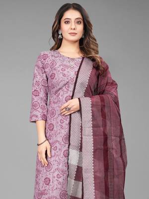 Textile cloth women's light maroon color cotton fabric floral printed kurta pant with dupatta set 5