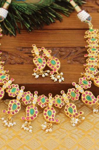 Gold platted antic mango necklace set