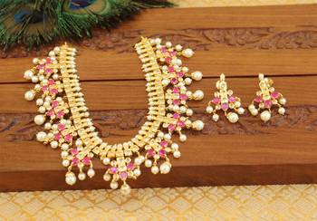 Gold platted kempu cut stone necklace set 1