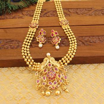 Gold platted peacock kempu necklace set 1