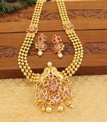 Gold platted peacock kempu necklace set
