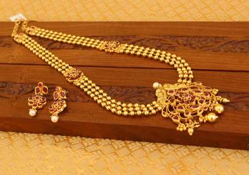 Gold platted peacock kempu necklace set 2