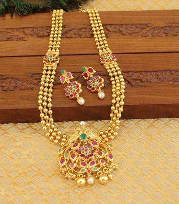 Gold platted peacock kempu necklace set 1