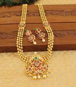 Gold platted peacock kempu necklace set