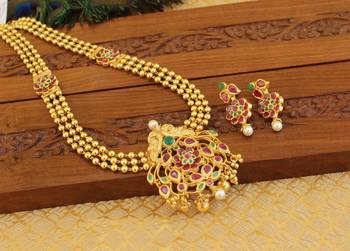 Gold platted peacock kempu necklace set 2