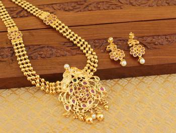 Gold platted peacock kempu necklace set 3