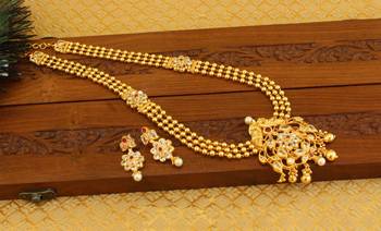Gold platted peacock kempu necklace set 1