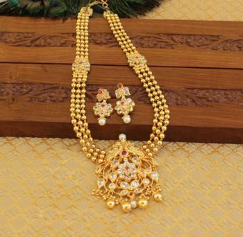Gold platted peacock kempu necklace set 2