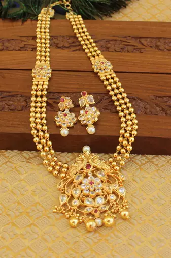 Gold platted peacock kempu necklace set