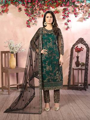 Green net embroidery salwar kameez 1
