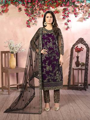 Purple net embroidery salwar kameez 1