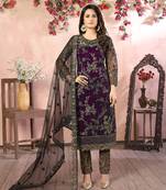Purple net embroidery salwar kameez
