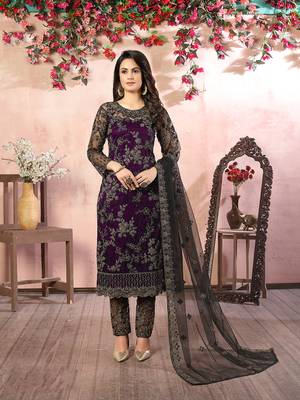 Purple net embroidery salwar kameez 2