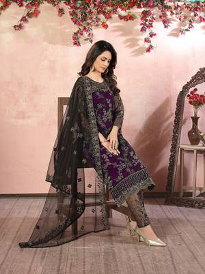 Purple net embroidery salwar kameez 3