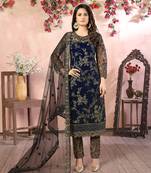 Navy net embroidery salwar kameez