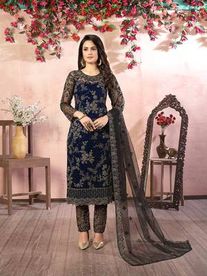 Navy net embroidery salwar kameez 2