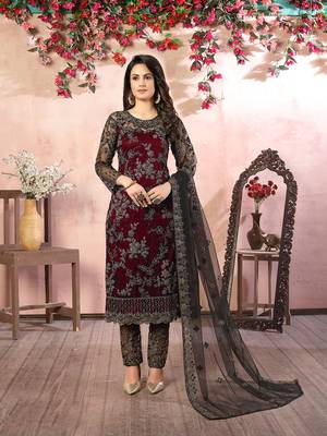 Maroon net embroidery salwar kameez 2