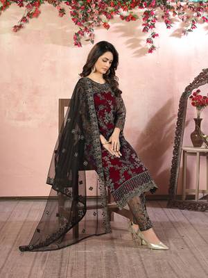 Maroon net embroidery salwar kameez 3