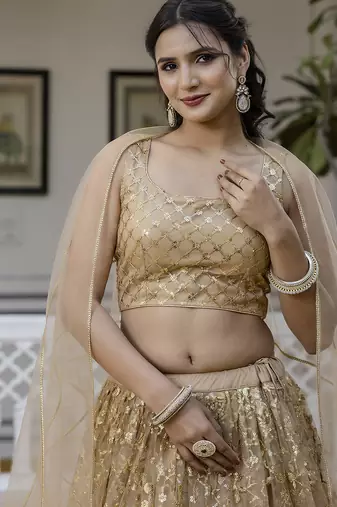 Gold Net Sequin Embroidered Lehenga 