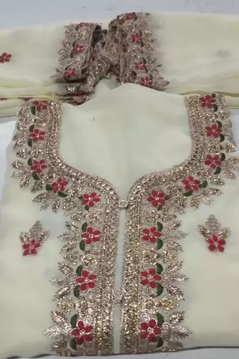 Off White embroidered faux georgette salwar
