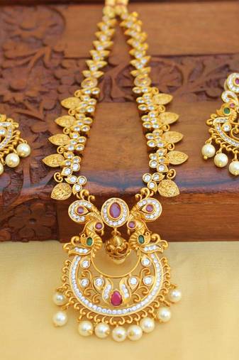 Matte finish peacock lakshmi necklace set