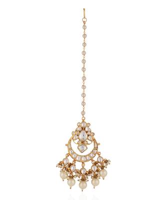 Gold finish white pearl jadtar maangtikka 2