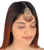 Pastel pink bead gold plated maangtikka