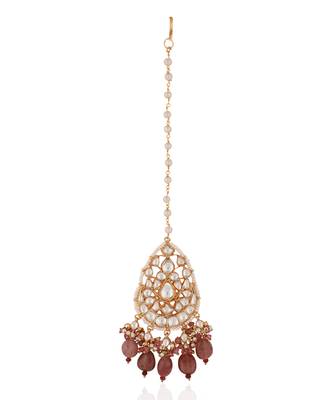Pastel pink bead gold plated maangtikka 3