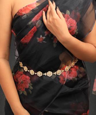 White traditional bridal floral waist belt 1