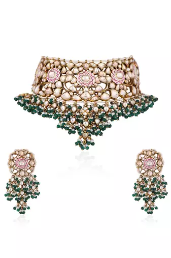 Pink meenakari  wedding wear necklace set