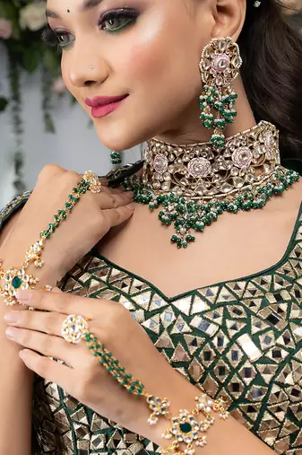 Pink meenakari  wedding wear necklace set