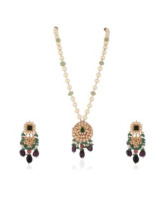 Purple & sea green long necklace set 3