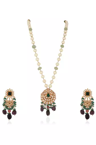 Purple & sea green long necklace set