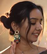 Purple beads & sea green hangings party wear earrings