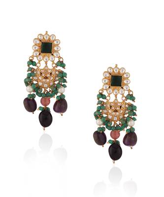 Purple beads & sea green hangings party wear earrings 2