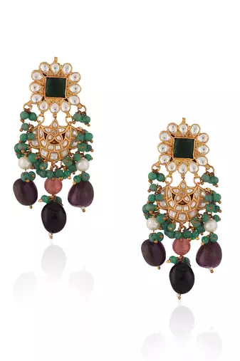 Purple beads & sea green hangings party wear earrings