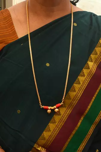Golden mangalsutra with double vati LONG 30" one gram gold