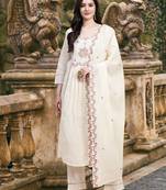 Pure Cotton Schiffli Work Embroidery Off-White Salwar Suit Set Kurta Pant with Dupatta