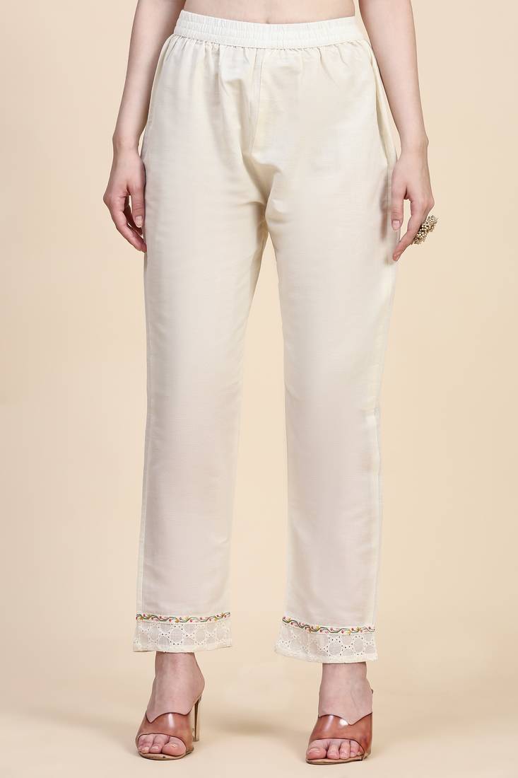 Pure Cotton Schiffli Work Embroidery Off-White Salwar Suit Set Kurta Pant with Dupatta