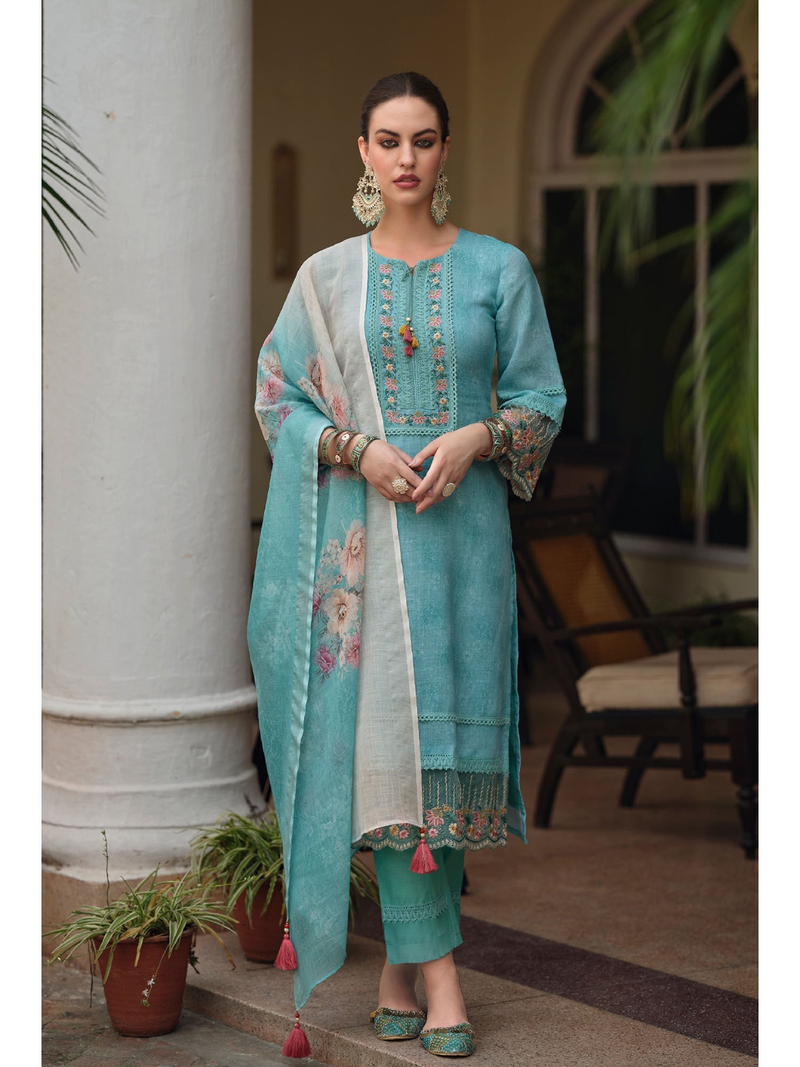 Trendmalls Linen Cotton Embroidered Salwar Suit for Women Kurta Pant Set with Dupatta Party Wear Festive Casual Wedding
