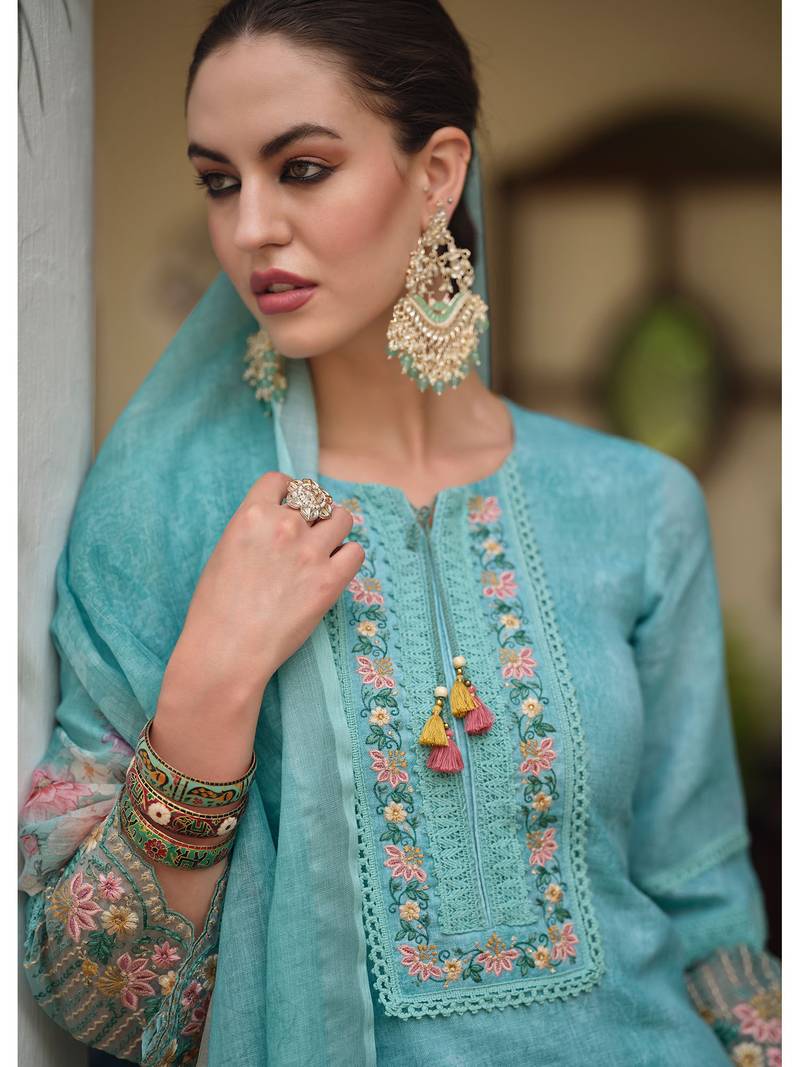 Trendmalls Linen Cotton Embroidered Salwar Suit for Women Kurta Pant Set with Dupatta Party Wear Festive Casual Wedding