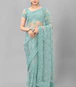 Peppermint Diamond And Embroidered Work Soft Mono Net Saree With Blouse (Un-Stitched)