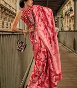 Hotpink Organza Jacquard Woven Chikankari Work Saree With Blouse