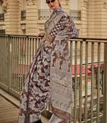 Coffee Organza Jacquard Woven Chikankari Work Saree With Blouse