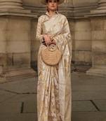 Peach Organza Jacquard Woven Chikankari Work Saree With Blouse