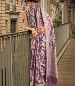 Lavendor Organza Jacquard Woven Chikankari Work Saree With Blouse