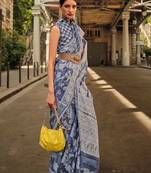 Lightblue Organza Jacquard Woven Chikankari Work Saree With Blouse