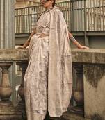 Beige Organza Jacquard Woven Chikankari Work Saree With Blouse