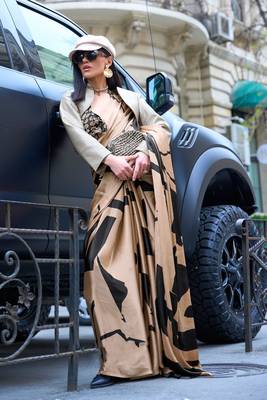 Chiku Satin Crepe  Digital Printed Work Saree With Blouse 3