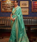 Sea Green Pure Satin Woven Silk Woven Work Saree With Blouse